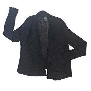 Eileen Fisher Black Viscose Nylon Blend Open Front Knit Long Sleeve Large Basic